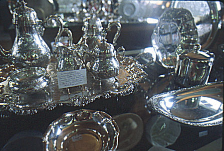 A silver plate coffee service in an antique shop in Fredricksburg. Texas